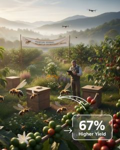 Petani kopi Brasil sedang meneliti lebah di kebun kopi