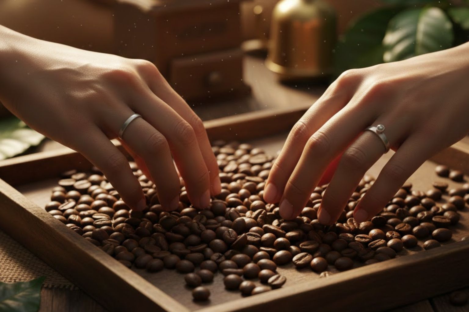 tangan-tangan cantik mensortir kopi lanang alias peaberry