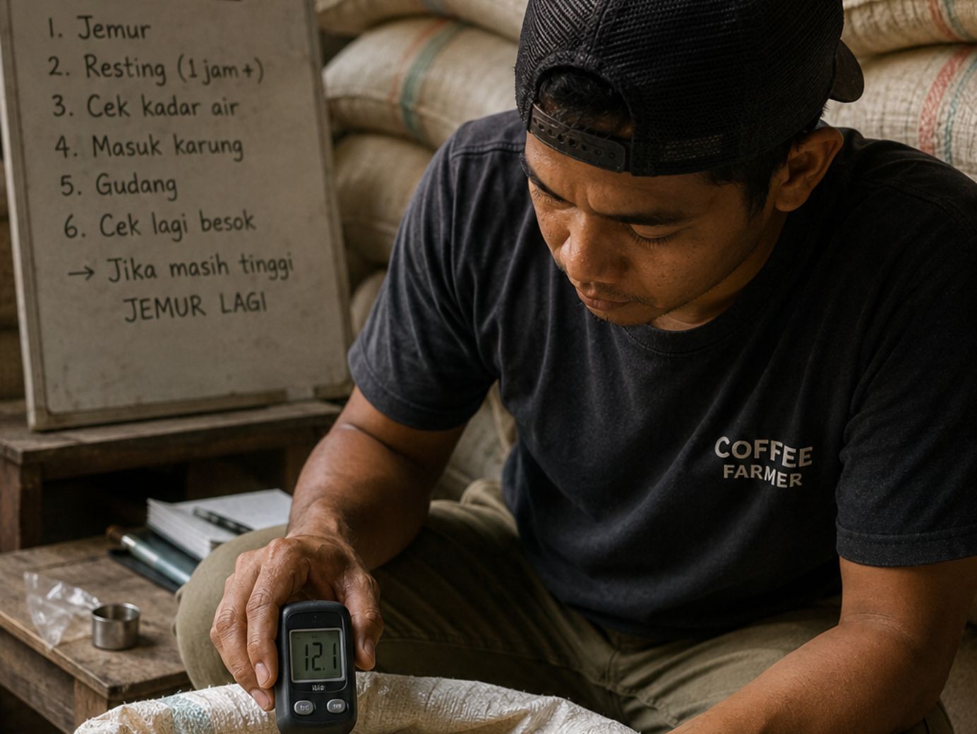 Kualitas kopi yang dibangun berbulan-bulan di kebun bisa rusak hanya karena keputusan kecil yang diambil terlalu cepat: "Kayanya sudah cukup kering."